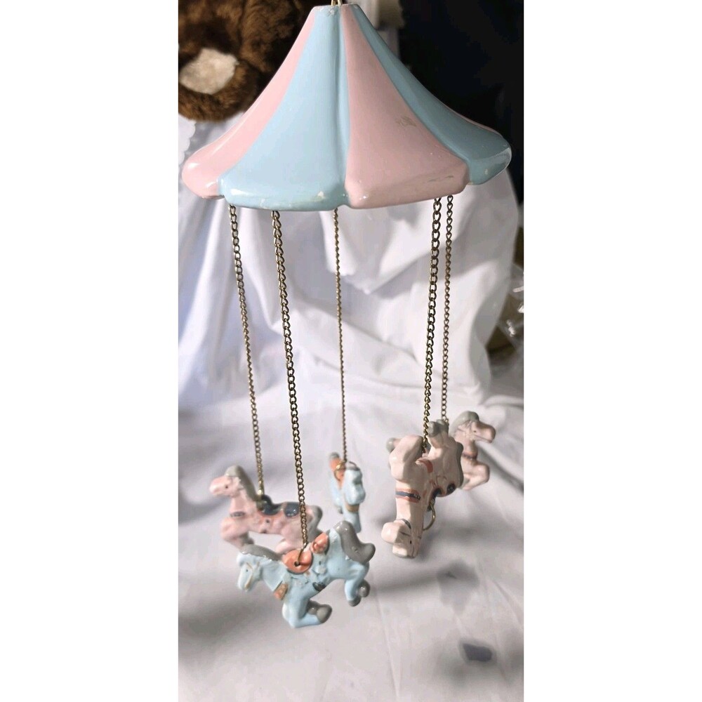 Vintage 1988 House of Lloyd Carousel Horse Hanging Mobile Pink Blue Nursery...